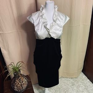 Xscape  By Joanna Chen Black and White Ruffle Dress